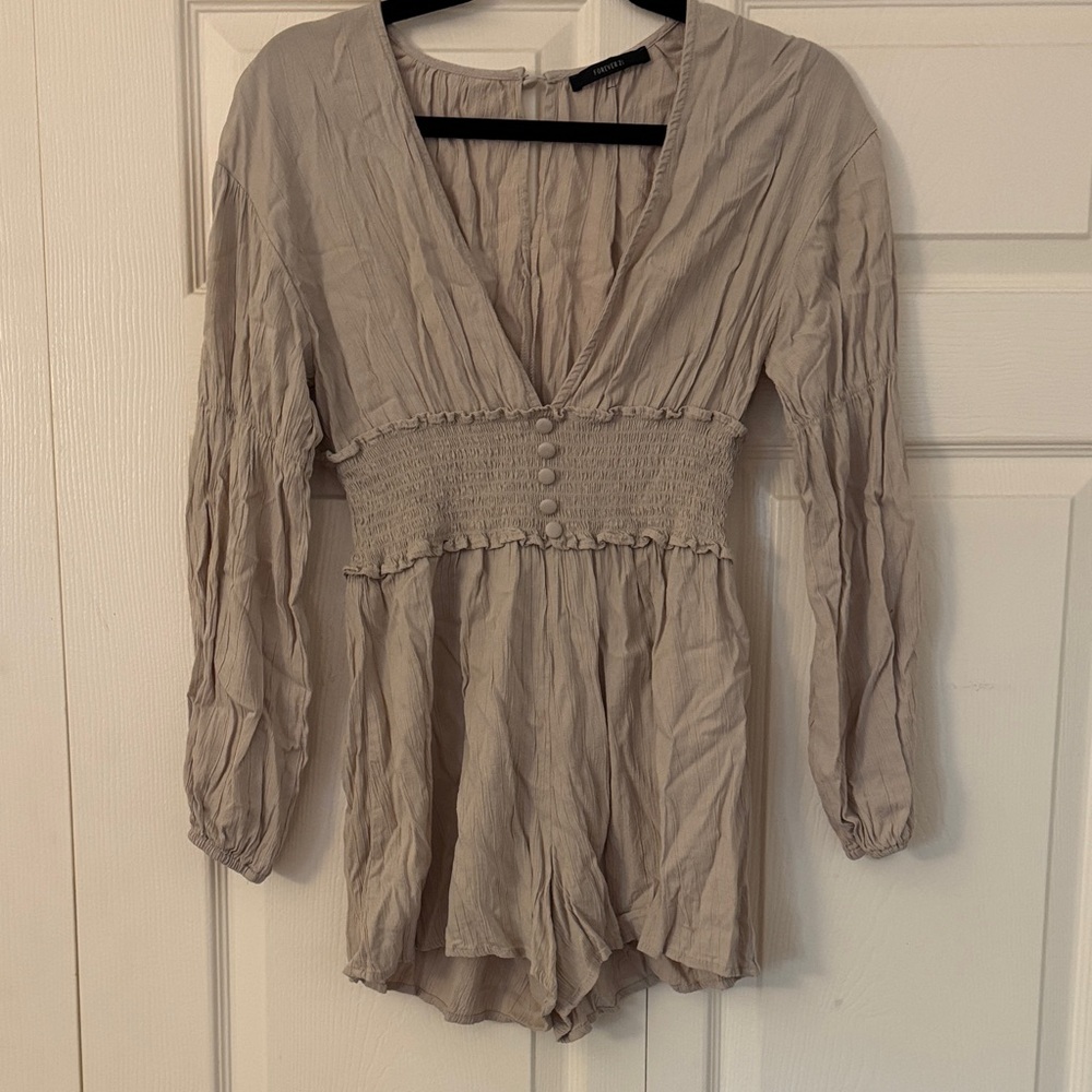 Forever 21 Cream Long Sleeve Romper